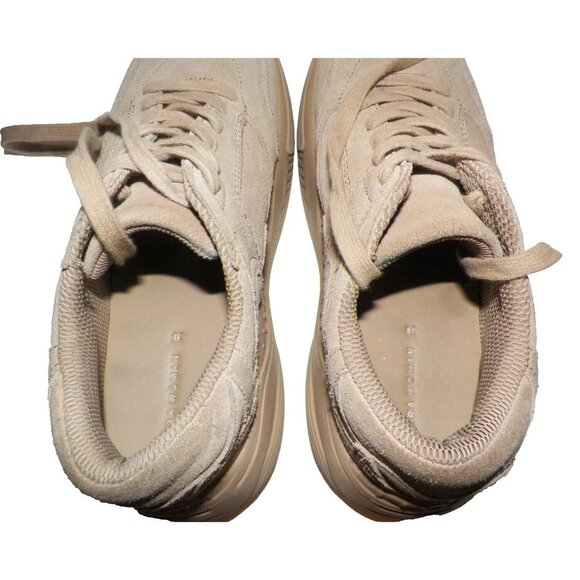 EU 38 Women's 7.5 Zara Platform Sneakers Shoes Beige Suede 2.5 Inch Heel Y2K - Picture 11 of 12